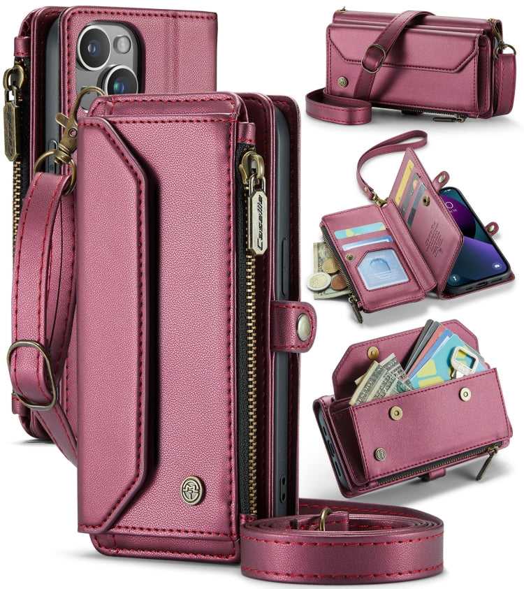 For iPhone 13 CaseMe C36 Card Slots Zipper Wallet RFID Anti-theft Leather Phone Case(Wine Red) - free shipping - PMC Jewellery - Order now!