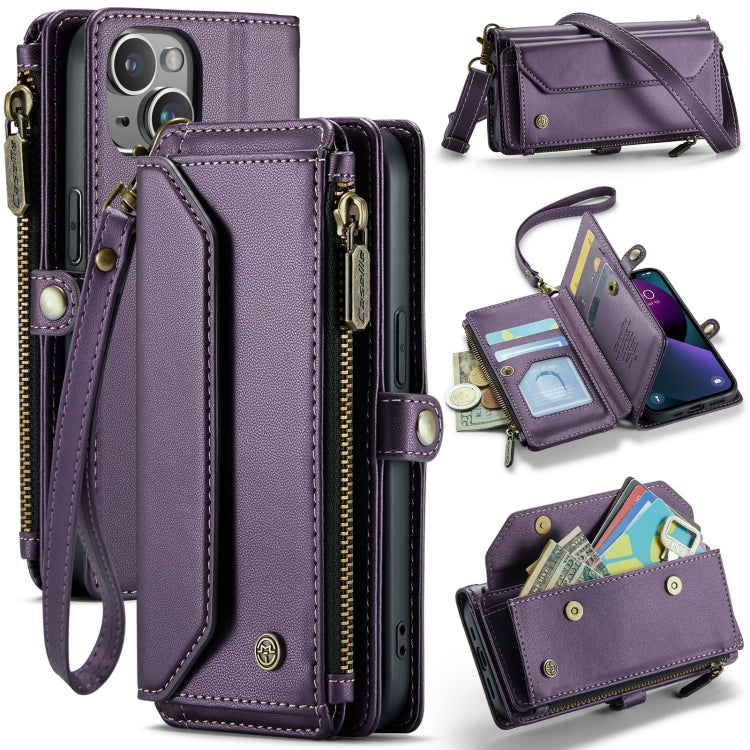 For iPhone 13 mini CaseMe C36 Card Slots Zipper Wallet RFID Anti-theft Leather Phone Case(Purple) - free shipping - PMC Jewellery - Order now!