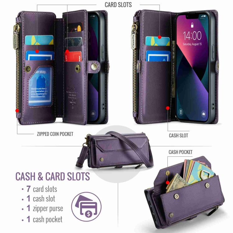 For iPhone 13 mini CaseMe C36 Card Slots Zipper Wallet RFID Anti-theft Leather Phone Case(Purple) - free shipping - PMC Jewellery - Order now!
