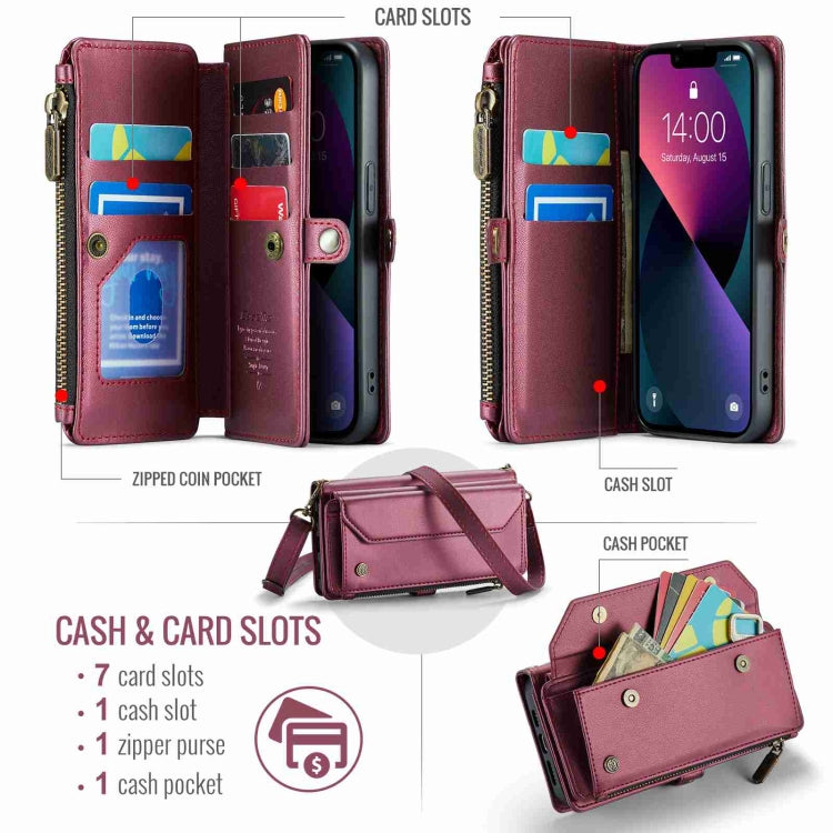 For iPhone 13 mini CaseMe C36 Card Slots Zipper Wallet RFID Anti-theft Leather Phone Case(Wine Red) - free shipping - PMC Jewellery - Order now!
