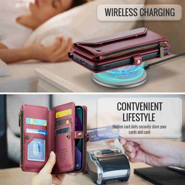 For iPhone 13 mini CaseMe C36 Card Slots Zipper Wallet RFID Anti-theft Leather Phone Case(Wine Red) - free shipping - PMC Jewellery - Order now!
