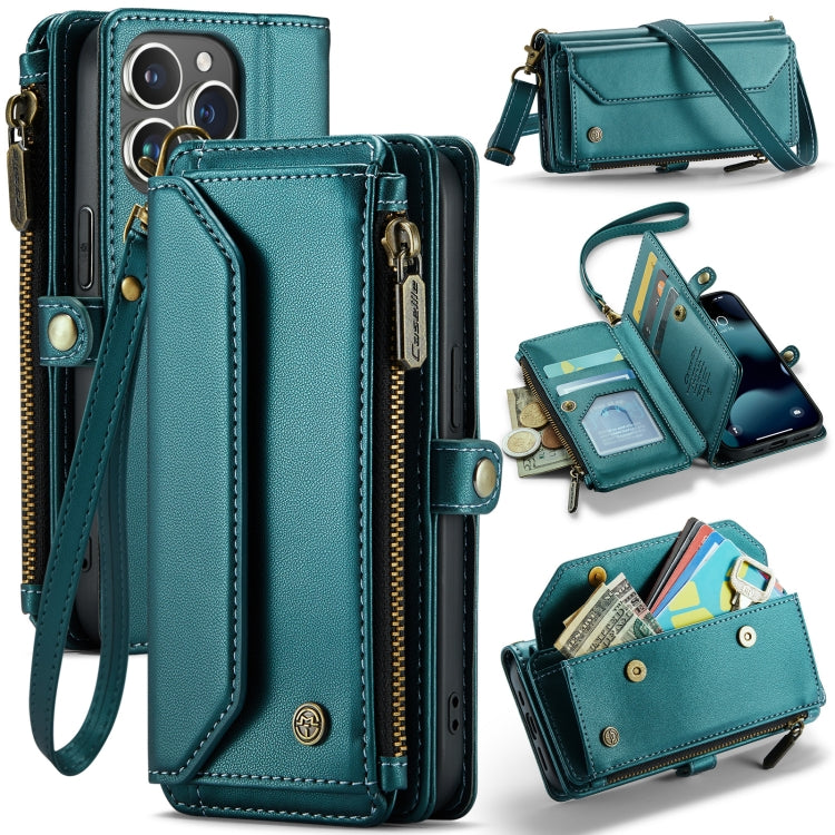 For iPhone 13 Pro CaseMe C36 Card Slots Zipper Wallet RFID Anti-theft Leather Phone Case(Blue-green) - free shipping - PMC Jewellery - Order now!
