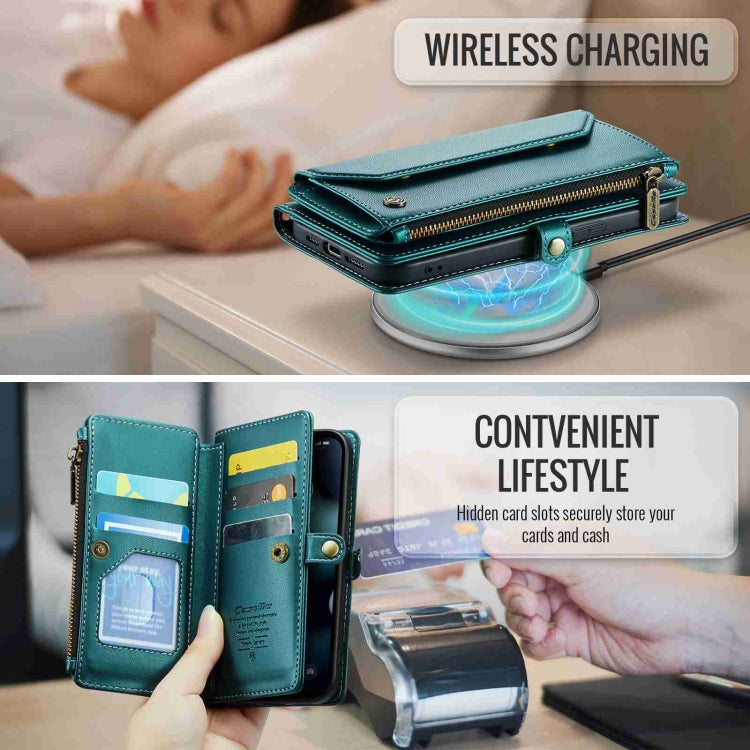 For iPhone 13 Pro CaseMe C36 Card Slots Zipper Wallet RFID Anti-theft Leather Phone Case(Blue-green) - free shipping - PMC Jewellery - Order now!