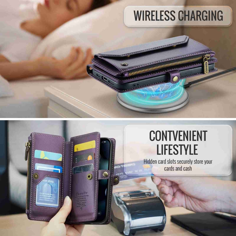 For iPhone 13 Pro Max CaseMe C36 Card Slots Zipper Wallet RFID Anti-theft Leather Phone Case(Purple) - free shipping - PMC Jewellery - Order now!