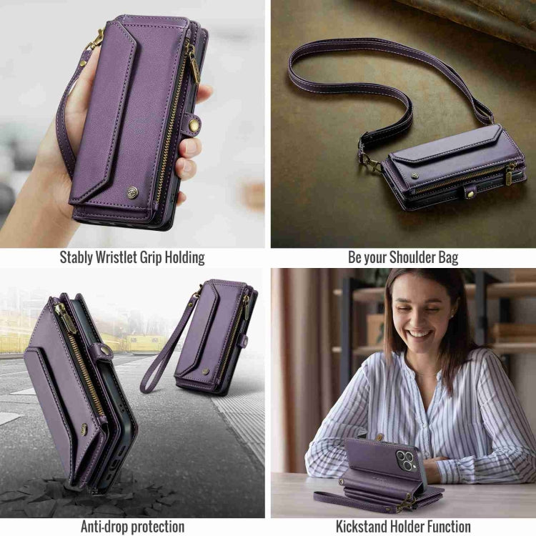 For iPhone 13 Pro Max CaseMe C36 Card Slots Zipper Wallet RFID Anti-theft Leather Phone Case(Purple) - free shipping - PMC Jewellery - Order now!