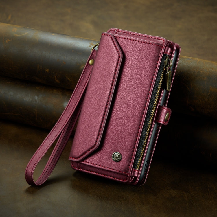 For iPhone 13 Pro Max CaseMe C36 Card Slots Zipper Wallet RFID Anti-theft Leather Phone Case(Wine Red) - free shipping - PMC Jewellery - Order now!