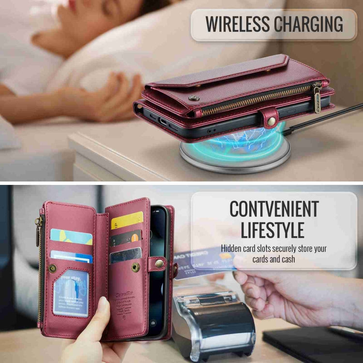For iPhone 13 Pro Max CaseMe C36 Card Slots Zipper Wallet RFID Anti-theft Leather Phone Case(Wine Red) - free shipping - PMC Jewellery - Order now!