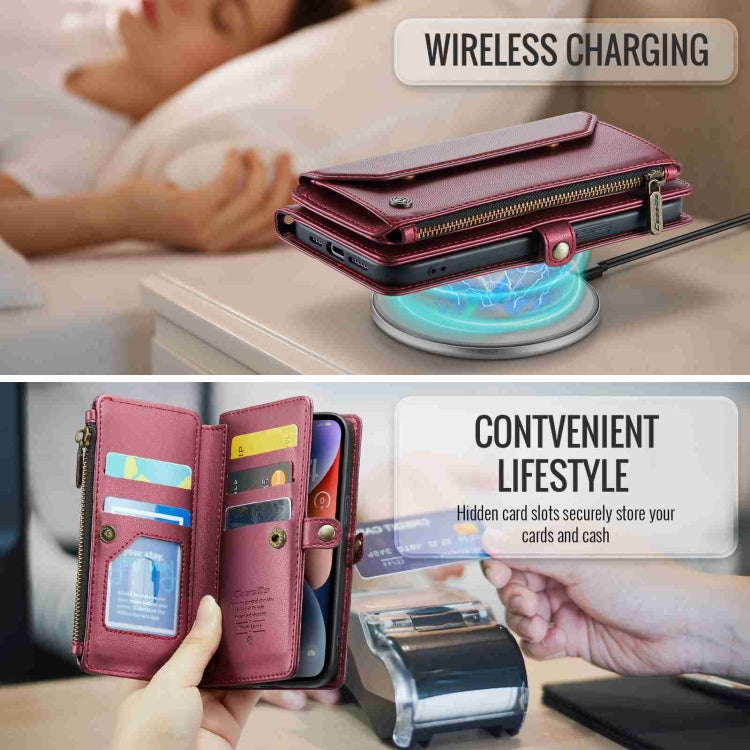 For iPhone 14 CaseMe C36 Card Slots Zipper Wallet RFID Anti-theft Leather Phone Case(Wine Red) - free shipping - PMC Jewellery - Order now!
