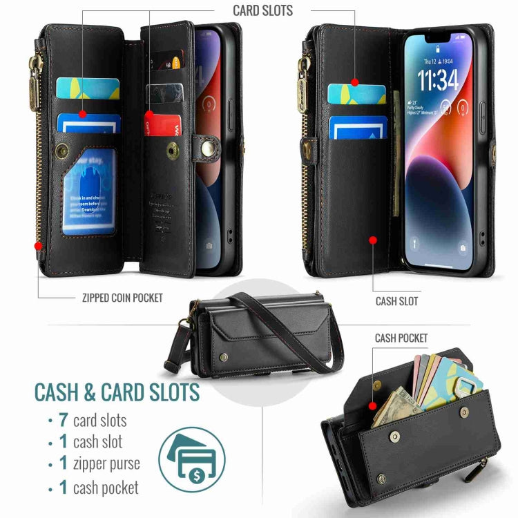 For iPhone 14 Plus CaseMe C36 Card Slots Zipper Wallet RFID Anti-theft Leather Phone Case(Black) - free shipping - PMC Jewellery - Order now!