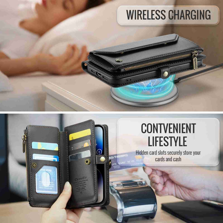 For iPhone 14 Pro CaseMe C36 Card Slots Zipper Wallet RFID Anti-theft Leather Phone Case(Black) - free shipping - PMC Jewellery - Order now!