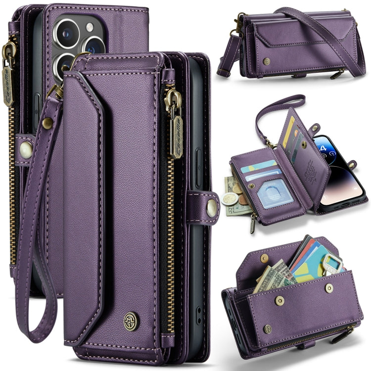For iPhone 14 Pro CaseMe C36 Card Slots Zipper Wallet RFID Anti-theft Leather Phone Case(Purple) - free shipping - PMC Jewellery - Order now!