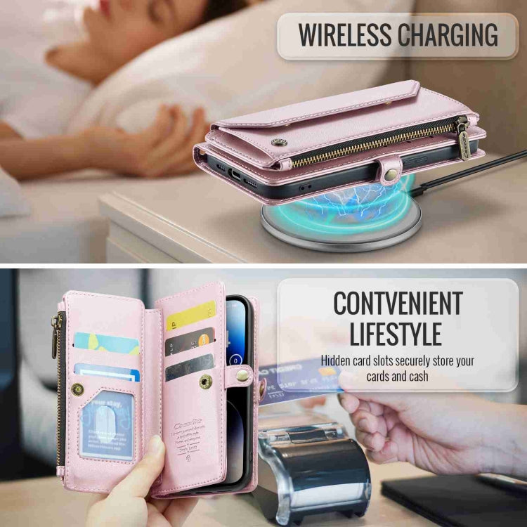 For iPhone 14 Pro CaseMe C36 Card Slots Zipper Wallet RFID Anti-theft Leather Phone Case(Pink) - free shipping - PMC Jewellery - Order now!