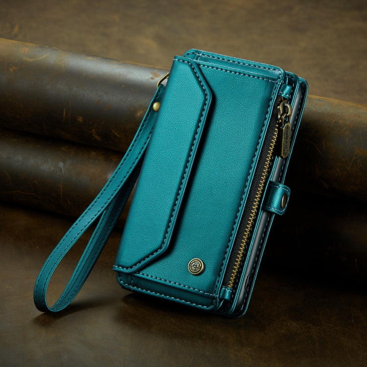 For iPhone 14 Pro Max CaseMe C36 Card Slots Zipper Wallet RFID Anti-theft Leather Phone Case(Blue-green) - free shipping - PMC Jewellery - Order now!