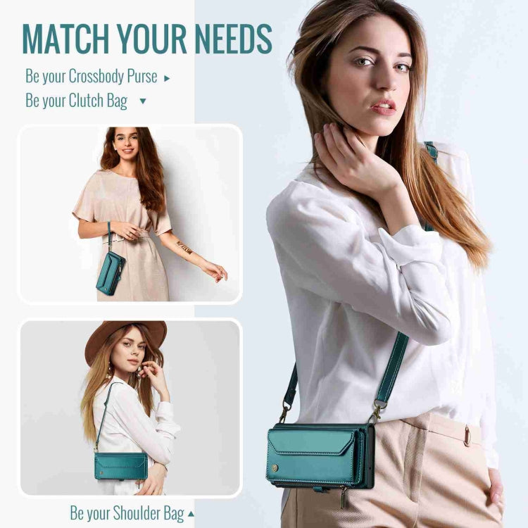For iPhone 14 Pro Max CaseMe C36 Card Slots Zipper Wallet RFID Anti-theft Leather Phone Case(Blue-green) - free shipping - PMC Jewellery - Order now!
