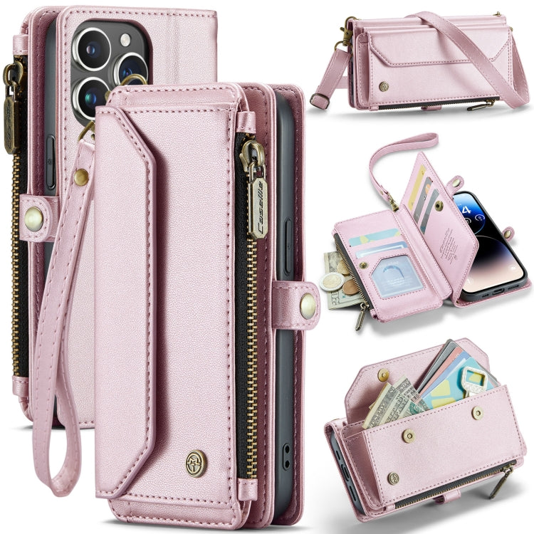 For iPhone 14 Pro Max CaseMe C36 Card Slots Zipper Wallet RFID Anti-theft Leather Phone Case(Pink) - free shipping - PMC Jewellery - Order now!