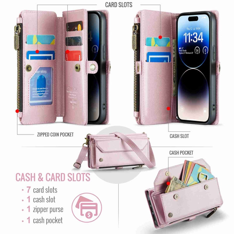 For iPhone 14 Pro Max CaseMe C36 Card Slots Zipper Wallet RFID Anti-theft Leather Phone Case(Pink) - free shipping - PMC Jewellery - Order now!