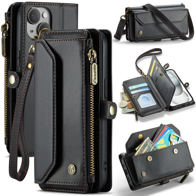 For iPhone 15 CaseMe C36 Card Slots Zipper Wallet RFID Anti-theft Leather Phone Case(Black) - free shipping - PMC Jewellery - Order now!