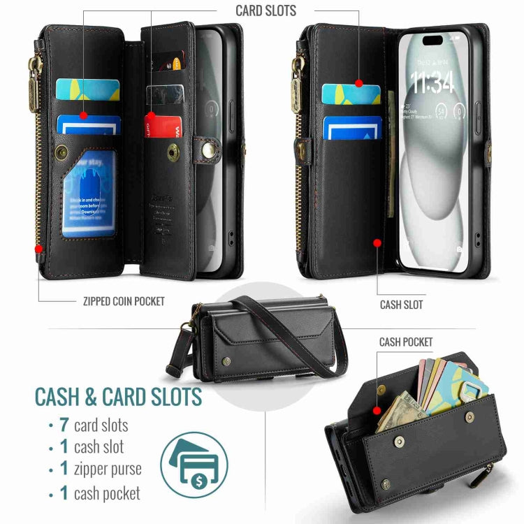 For iPhone 15 CaseMe C36 Card Slots Zipper Wallet RFID Anti-theft Leather Phone Case(Black) - free shipping - PMC Jewellery - Order now!
