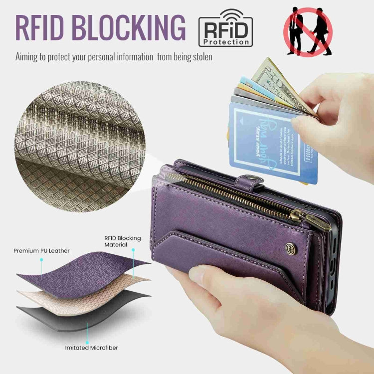 For iPhone 15 CaseMe C36 Card Slots Zipper Wallet RFID Anti-theft Leather Phone Case(Purple) - free shipping - PMC Jewellery - Order now!