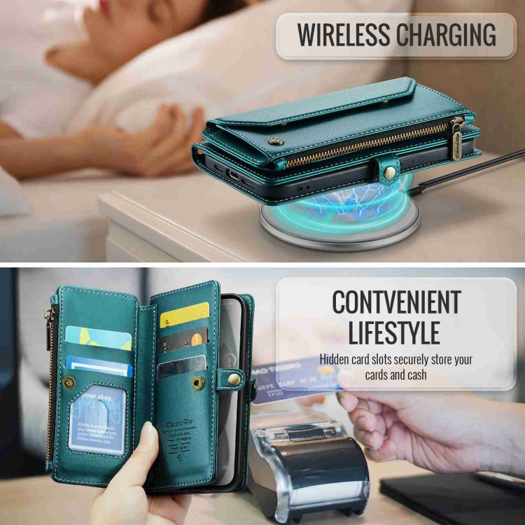 For iPhone 15 CaseMe C36 Card Slots Zipper Wallet RFID Anti-theft Leather Phone Case(Blue-green) - free shipping - PMC Jewellery - Order now!