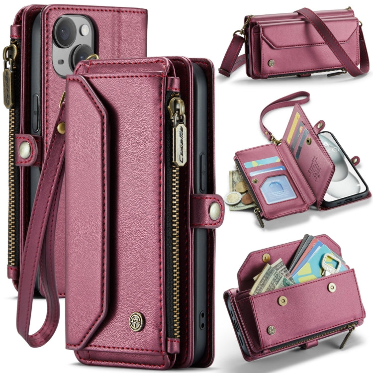 For iPhone 15 CaseMe C36 Card Slots Zipper Wallet RFID Anti-theft Leather Phone Case(Wine Red) - free shipping - PMC Jewellery - Order now!