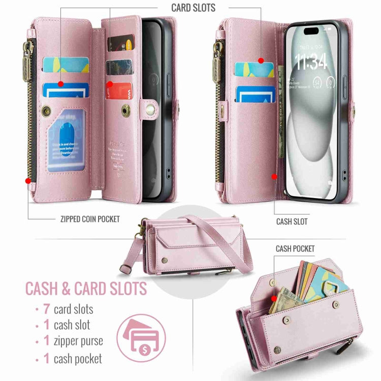 For iPhone 15 CaseMe C36 Card Slots Zipper Wallet RFID Anti-theft Leather Phone Case(Pink) - free shipping - PMC Jewellery - Order now!