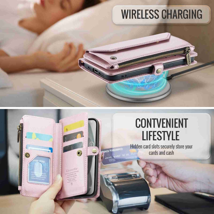For iPhone 15 CaseMe C36 Card Slots Zipper Wallet RFID Anti-theft Leather Phone Case(Pink) - free shipping - PMC Jewellery - Order now!
