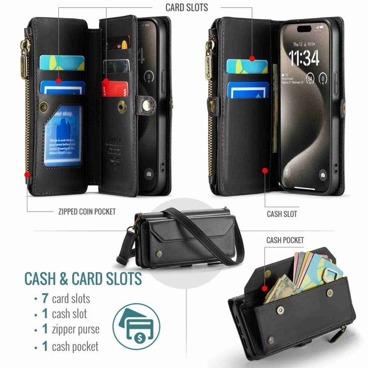 For iPhone 15 Pro CaseMe C36 Card Slots Zipper Wallet RFID Anti-theft Leather Phone Case(Black) - free shipping - PMC Jewellery - Order now!