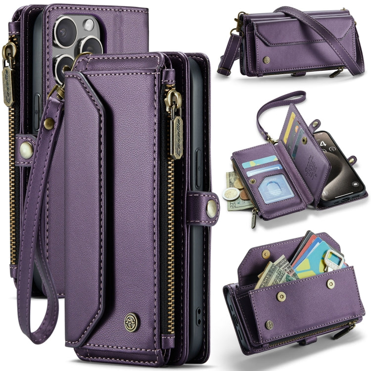 For iPhone 15 Pro CaseMe C36 Card Slots Zipper Wallet RFID Anti-theft Leather Phone Case(Purple) - free shipping - PMC Jewellery - Order now!