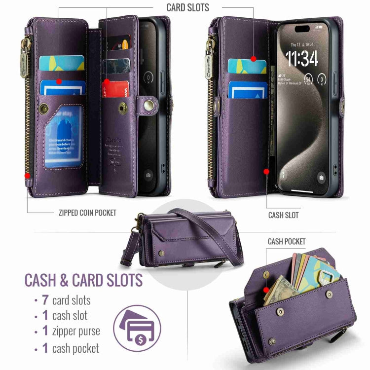 For iPhone 15 Pro CaseMe C36 Card Slots Zipper Wallet RFID Anti-theft Leather Phone Case(Purple) - free shipping - PMC Jewellery - Order now!