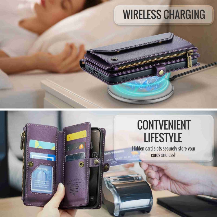 For iPhone 15 Pro CaseMe C36 Card Slots Zipper Wallet RFID Anti-theft Leather Phone Case(Purple) - free shipping - PMC Jewellery - Order now!