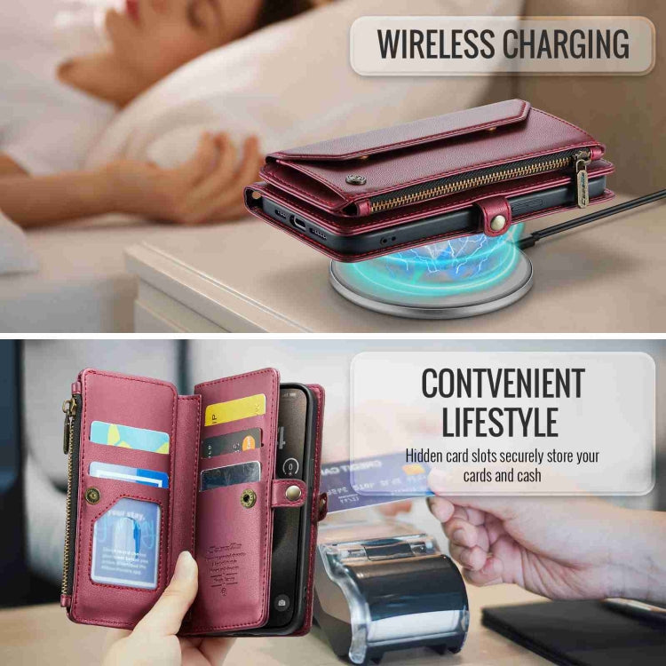 For iPhone 15 Pro Max CaseMe C36 Card Slots Zipper Wallet RFID Anti-theft Leather Phone Case(Wine Red) - free shipping - PMC Jewellery - Order now!