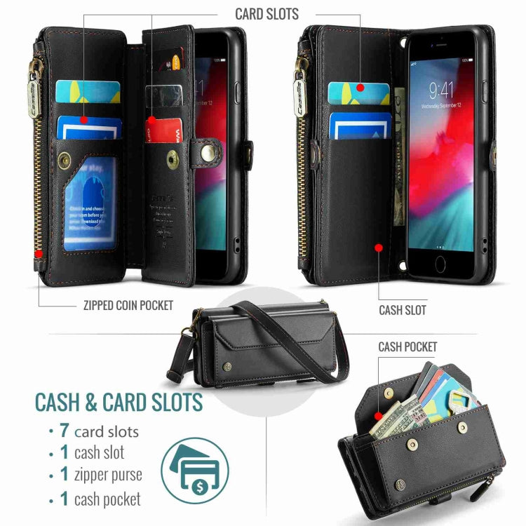 For iPhone SE 2022 / SE 2020 CaseMe C36 Card Slots Zipper Wallet RFID Anti-theft Leather Phone Case(Black) - free shipping - PMC Jewellery - Order now!