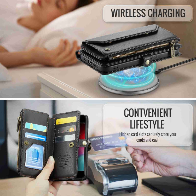 For iPhone SE 2022 / SE 2020 CaseMe C36 Card Slots Zipper Wallet RFID Anti-theft Leather Phone Case(Black) - free shipping - PMC Jewellery - Order now!