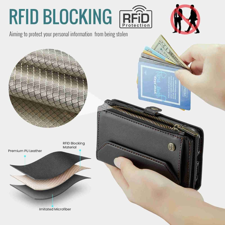 For iPhone SE 2022 / SE 2020 CaseMe C36 Card Slots Zipper Wallet RFID Anti-theft Leather Phone Case(Black) - free shipping - PMC Jewellery - Order now!