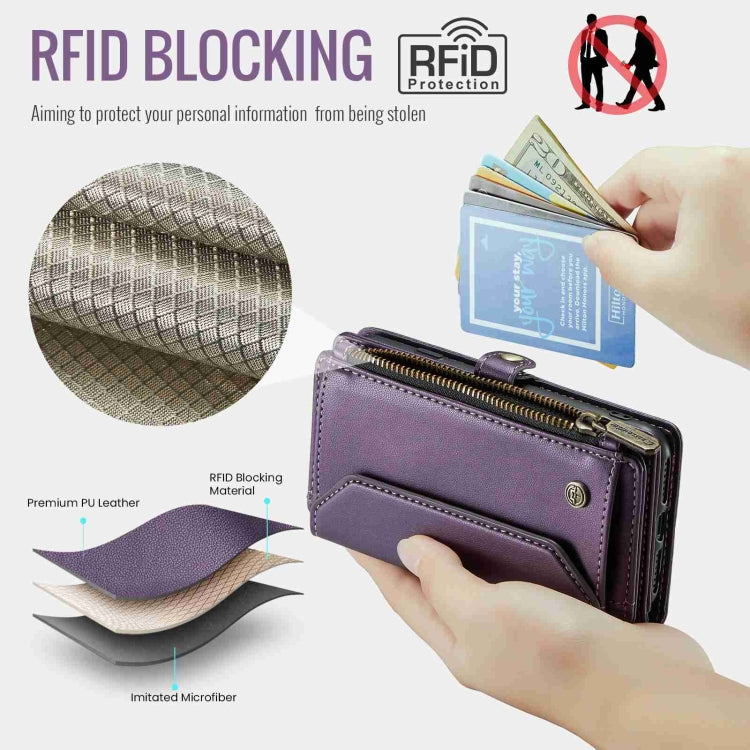 For iPhone SE 2022 / SE 2020 CaseMe C36 Card Slots Zipper Wallet RFID Anti-theft Leather Phone Case(Purple) - free shipping - PMC Jewellery - Order now!
