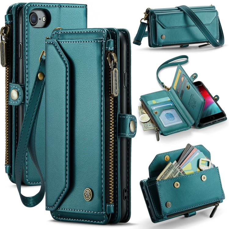 For iPhone SE 2022 / SE 2020 CaseMe C36 Card Slots Zipper Wallet RFID Anti-theft Leather Phone Case(Blue-green) - free shipping - PMC Jewellery - Order now!