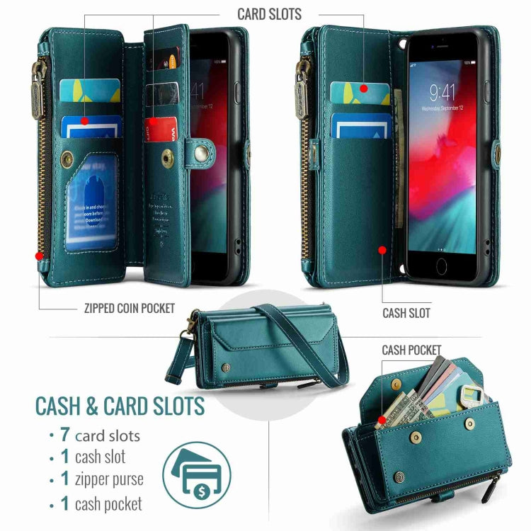 For iPhone SE 2022 / SE 2020 CaseMe C36 Card Slots Zipper Wallet RFID Anti-theft Leather Phone Case(Blue-green) - free shipping - PMC Jewellery - Order now!
