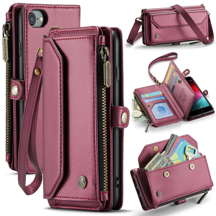 For iPhone SE 2022 / SE 2020 CaseMe C36 Card Slots Zipper Wallet RFID Anti-theft Leather Phone Case(Wine Red) - free shipping - PMC Jewellery - Order now!