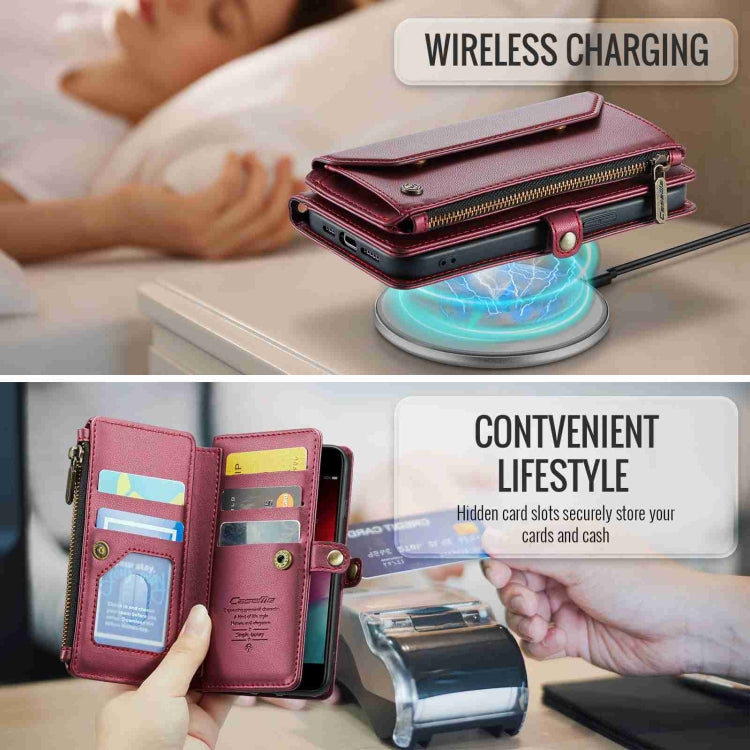 For iPhone SE 2022 / SE 2020 CaseMe C36 Card Slots Zipper Wallet RFID Anti-theft Leather Phone Case(Wine Red) - free shipping - PMC Jewellery - Order now!