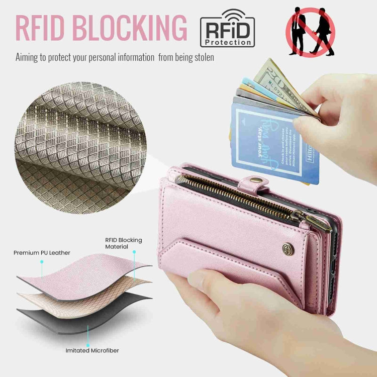 For iPhone SE 2022 / SE 2020 CaseMe C36 Card Slots Zipper Wallet RFID Anti-theft Leather Phone Case(Pink) - free shipping - PMC Jewellery - Order now!