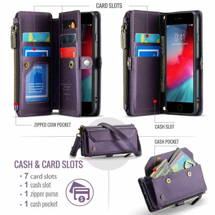 For iPhone 8 / 7 / 6 CaseMe C36 Card Slots Zipper Wallet RFID Anti-theft Leather Phone Case(Purple) - free shipping - PMC Jewellery - Order now!