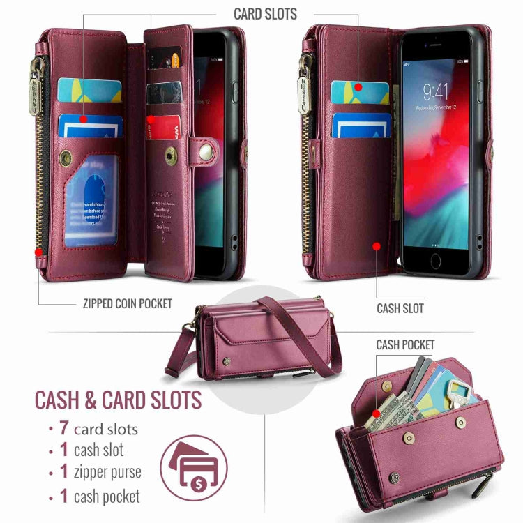 For iPhone 8 / 7 / 6 CaseMe C36 Card Slots Zipper Wallet RFID Anti-theft Leather Phone Case(Wine Red) - free shipping - PMC Jewellery - Order now!
