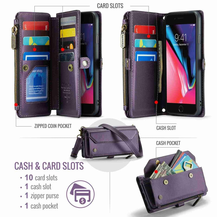 For iPhone 8 Plus / 7 Plus / 6 Plus CaseMe C36 Card Slots Zipper Wallet RFID Anti-theft Leather Phone Case(Purple) - free shipping - PMC Jewellery - Order now!