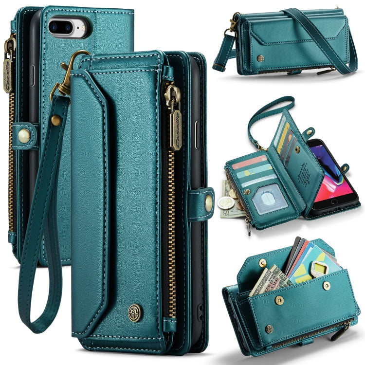For iPhone 8 Plus / 7 Plus / 6 Plus CaseMe C36 Card Slots Zipper Wallet RFID Anti-theft Leather Phone Case(Blue-green) - free shipping - PMC Jewellery - Order now!