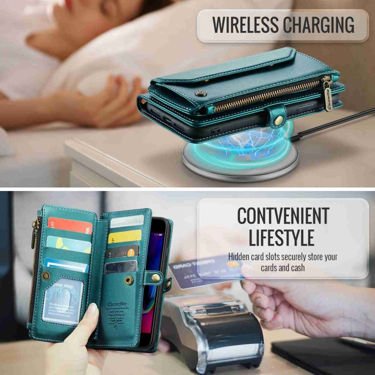 For iPhone 8 Plus / 7 Plus / 6 Plus CaseMe C36 Card Slots Zipper Wallet RFID Anti-theft Leather Phone Case(Blue-green) - free shipping - PMC Jewellery - Order now!