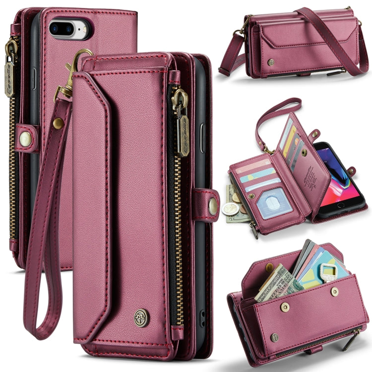 For iPhone 8 Plus / 7 Plus / 6 Plus CaseMe C36 Card Slots Zipper Wallet RFID Anti-theft Leather Phone Case(Wine Red) - free shipping - PMC Jewellery - Order now!