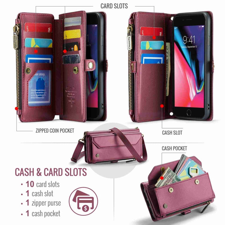 For iPhone 8 Plus / 7 Plus / 6 Plus CaseMe C36 Card Slots Zipper Wallet RFID Anti-theft Leather Phone Case(Wine Red) - free shipping - PMC Jewellery - Order now!