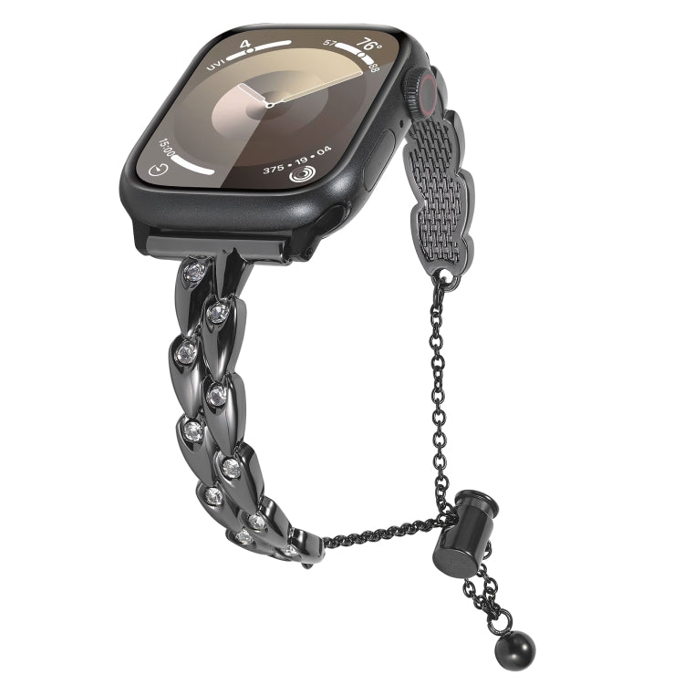 For Apple Watch SE 2023 44mm Rhinestone Peacock Metal Bracelet Watch Band(Black) - Watch Bands by PMc TechLife | Online Shopping South Africa | PMc TechLife | Buy Now Pay Later Mobicred