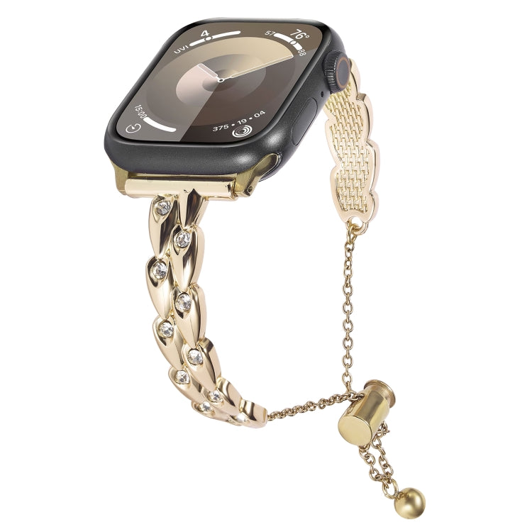 For Apple Watch Series 8 41mm Rhinestone Peacock Metal Bracelet Watch Band(Gold) - free shipping - PMC TechLife - Order now!